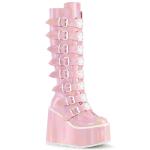 SWING-815 DemoniaCult Damen Gothic Punk Keilplateaustiefel babypink Hologramm Lack