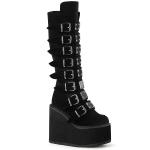 SWING-815 DemoniaCult Damen Gothic Punk Keilplateaustiefel schwarz Samt 16 Schnallen
