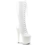 TABOO-2023 erotische Pleaser High-Heels Schnür-Plateaustiefel weiß Stretchlack