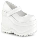 WAVE-32 DemoniaCult Damen Keilplateau Pumps Klettverschluss weiss Lederoptik