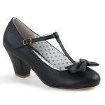 WIGGLE-50 Pin Up Couture Damen T-Riemen Pumps Schleifendetail schwarz Lederoptik