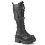 WRATH-205 DemoniaCult kniehohe Plateaustiefel Seitentasche Ketten Nieten Totenkopfhand schwarz Matt