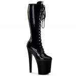 XTREME-2020 Pleaser High-Heels Plateaustiefel Schnürung vorn schwarz Lack