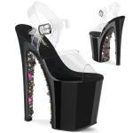 XTREME-808PYRS Pleaser High Heels Plateausandaletten Pyramidennieten Strass klar schwarz